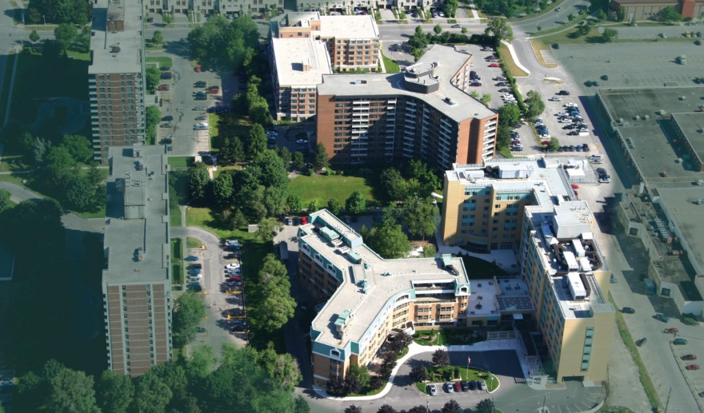 Aeriel photo of Shepherd Village buildings and property today