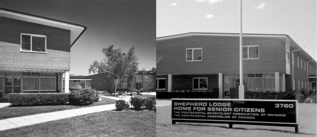 Black and white photos of the Shepherd Lodge building in the 1960s