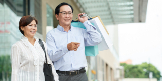 A couple shopping at a mall